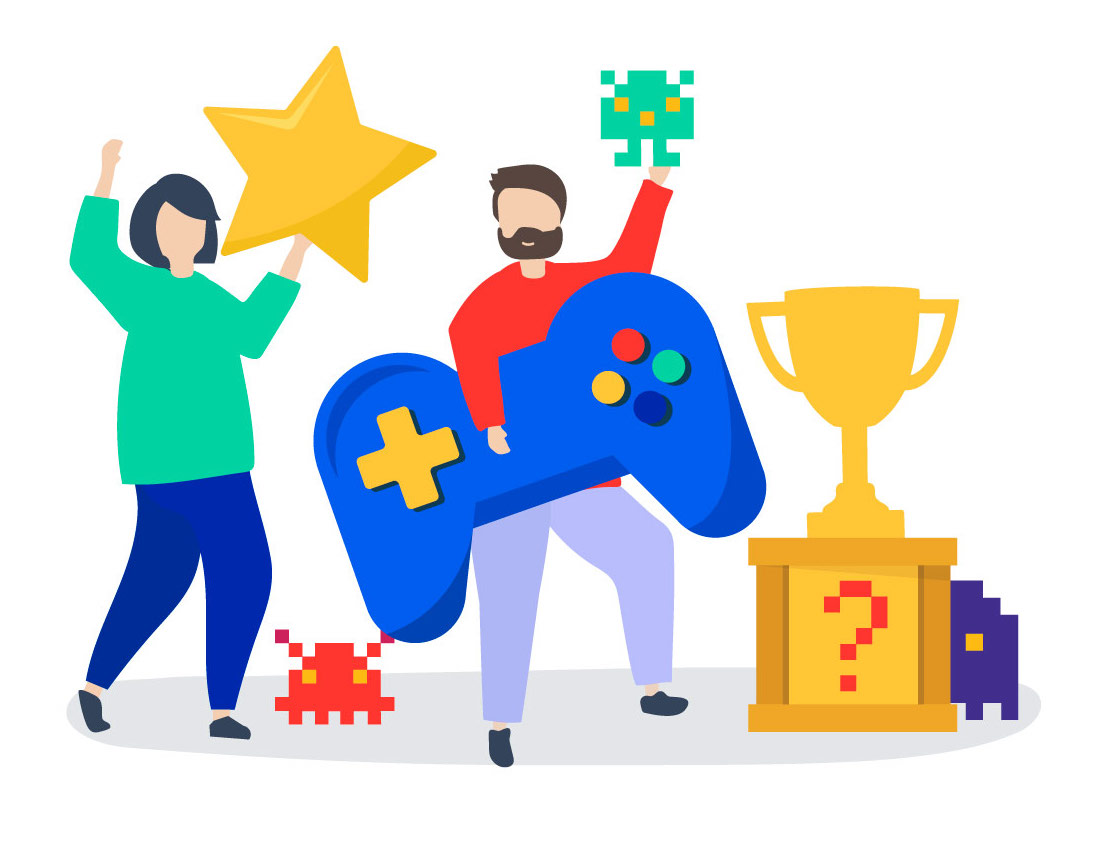 gamification illustration with a woman and a man